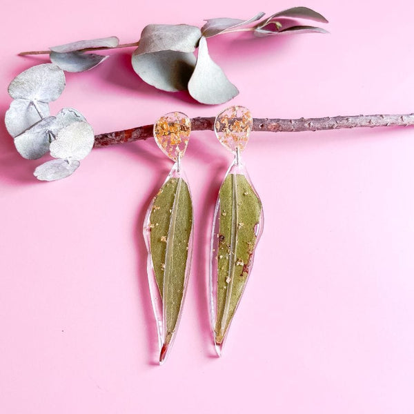 Eucalyptus leaf dangle earrings