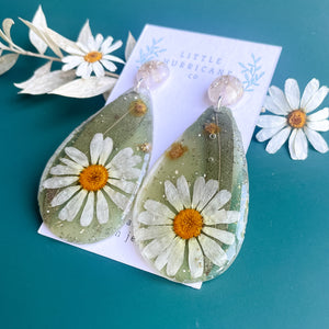 Daisy & Eucalyptus Geode Earrings