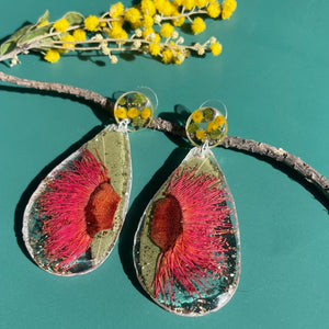 Pink Gum & Eucalyptus Leaf Geode Earrings