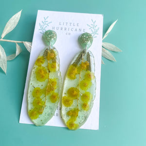 Golden Wattle on Green Geode Earrings