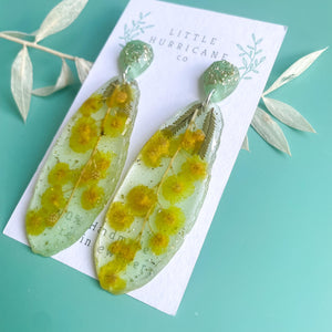 Golden Wattle on Green Geode Earrings